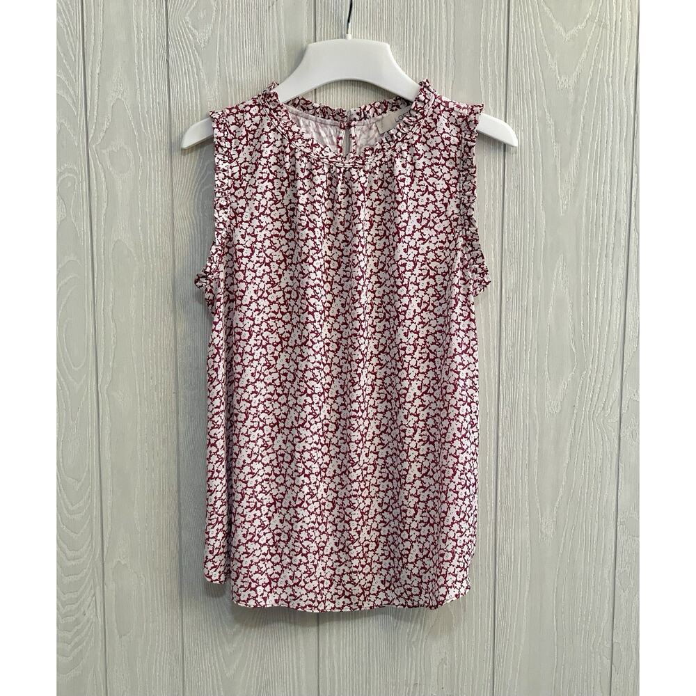 LOFT Petite Burgandy White Floral Sleeveless Top MP